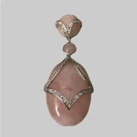 ‼️💥PRICE DROP ☄️ Sterling Silver Rhinestone Rose Quartz Pendant - Picture 2 of 11